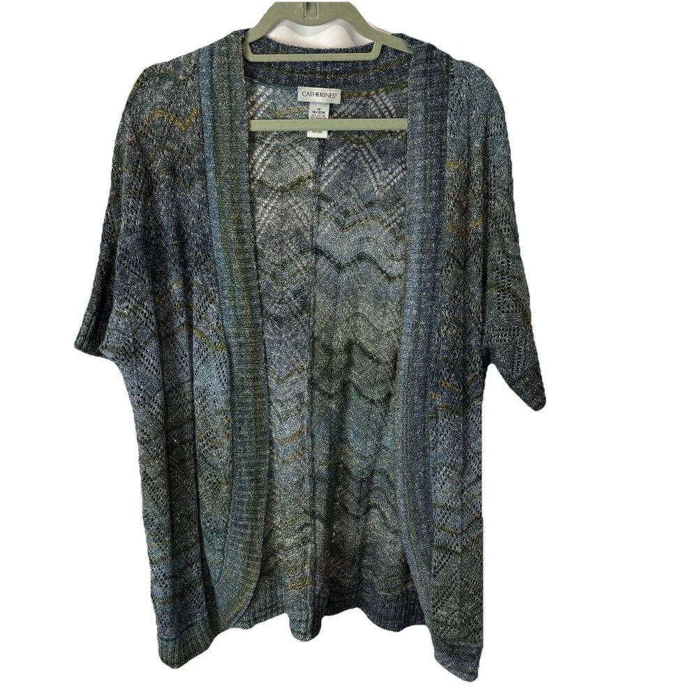 Catherines Cardigan Sweater Womens Size 1X Blue Short Sleeve Knit Career Work